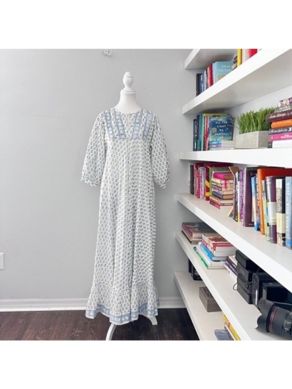Karni Printed Cotton Empire Waist Lightweight cottagecore Maxi Dress Size small